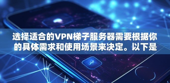 选择适合的VPN梯子服务器需要根据你的具体需求和使用场景来决定。以下是一些关键因素和步骤,帮助你选择合适的梯子服务器 选择适合的VPN梯子服务器需要根据你的具体需求和使用场景来决定。以下是一些关键因素和步骤,帮助你选择合适的梯子服务器
